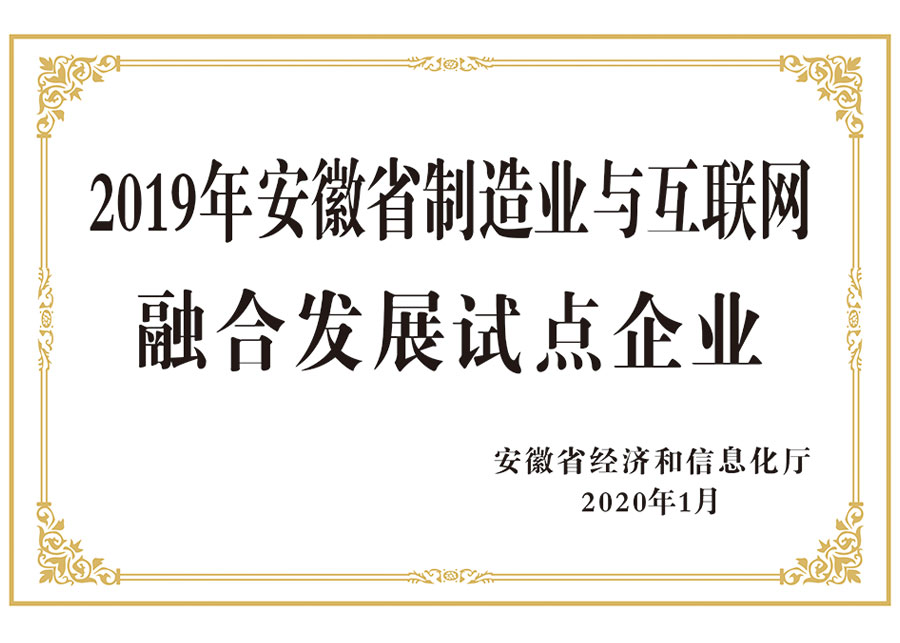 2019年安徽省制造业与互联网 融合发展试点企业