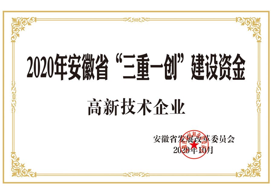 2020年安徽省“三重一创”建设资金 高新技术企业